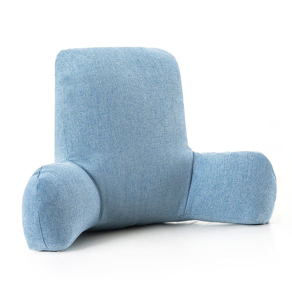 ZOEMO Bed Reading Pillow, Cerulean - Bed Rest Pillows with Arm Rests for Reading in Bed - Waist Cushion Pillow with Arms for Home, Office - Thick Bedrest Pillow with Washable Cushion Cover