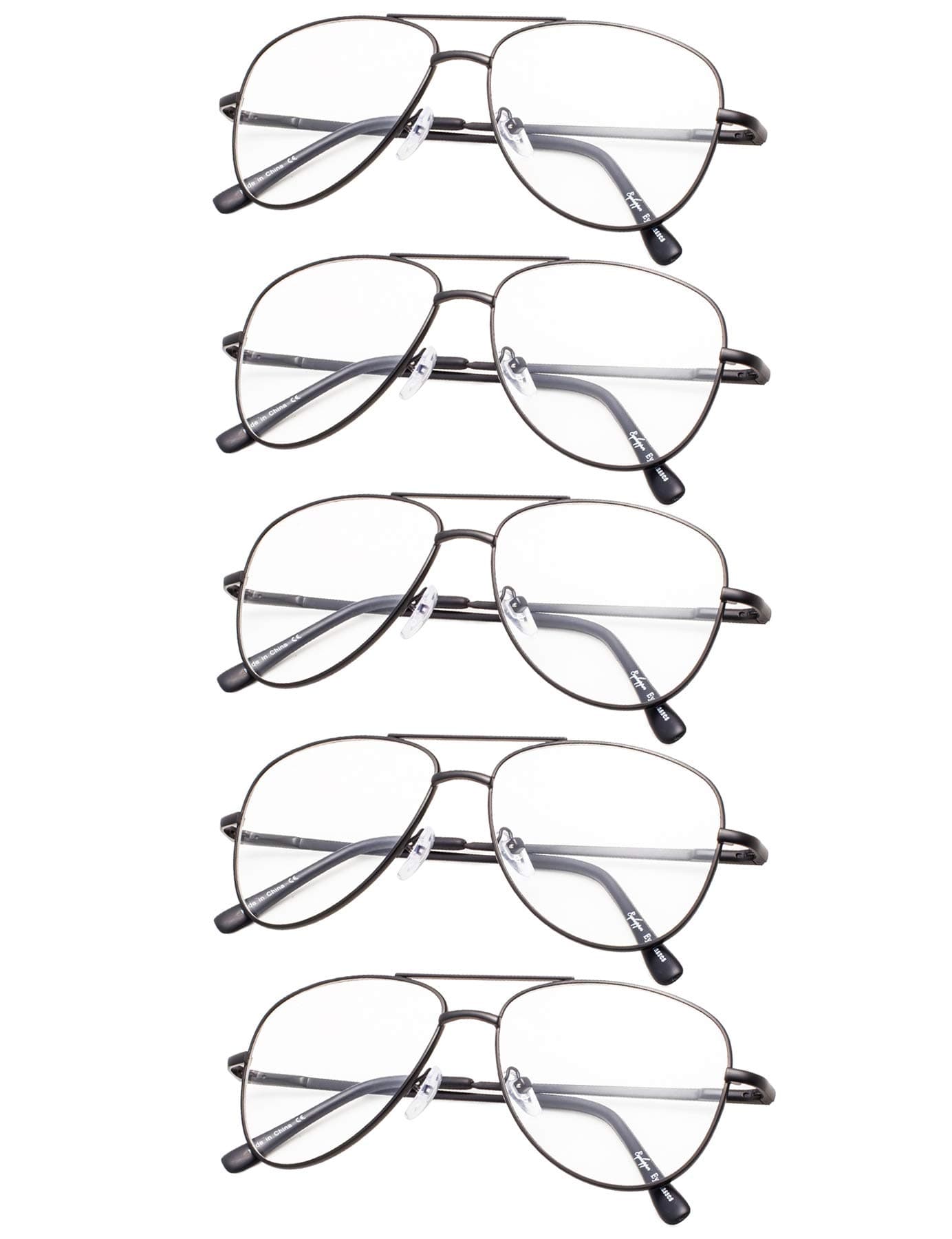 5-pack Reading Glasses Small Readers +1.75 Black Pilot Style