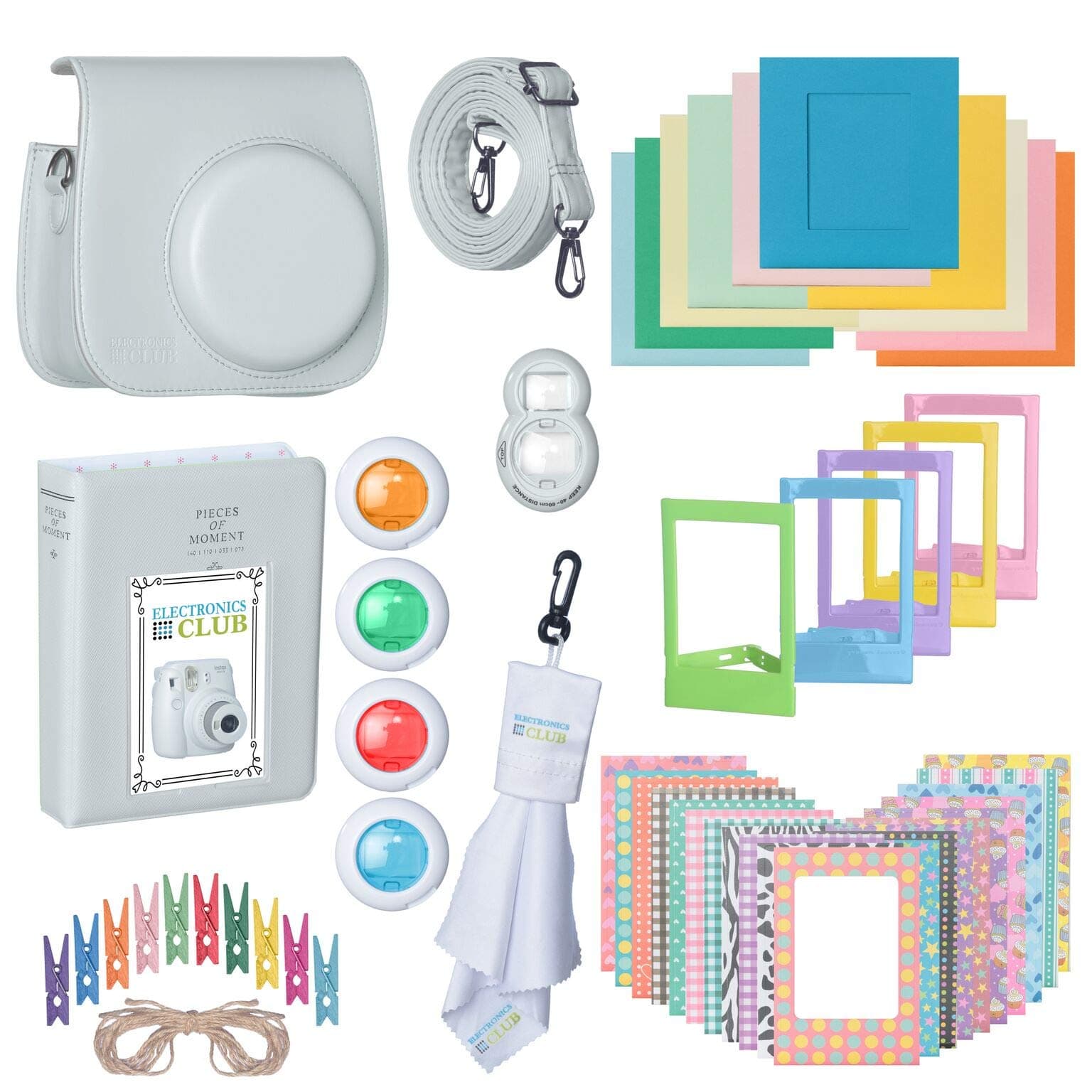 Fujifilm Premium Leather Camera Case with Accessories Kit Bundle for Instax Mini 9 Instant Film Camera | Includes Camera Strap + Photo Album + Picture Frames + Selfie Lens + Cleaning Cloth & More