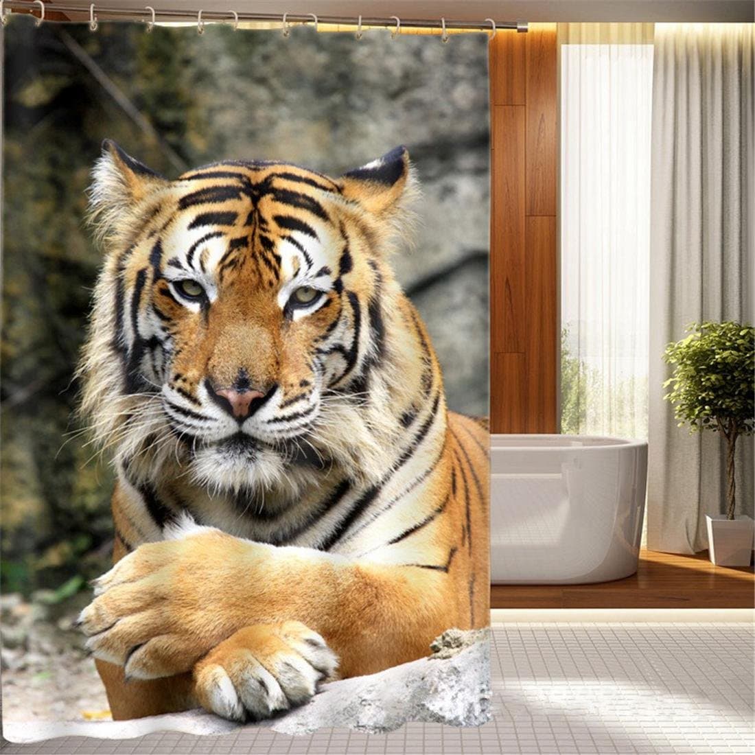 100% Polyester Shower Curtain Tiger Rest Gaze Digital Printing Pattern Opaque Waterproof For Home Bathroom Decoration With Enough Rings Hooks , 200 x 180 cm