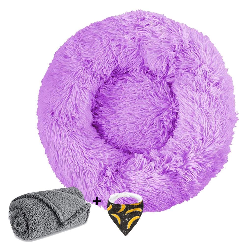 Ailotrd Dog Beds Extra Soft Washable Comfortable Pet Bed Sofa,Waterproof Round Plush Donut Cats Nest Bed Cushions (50cm in Diameter, Purple)