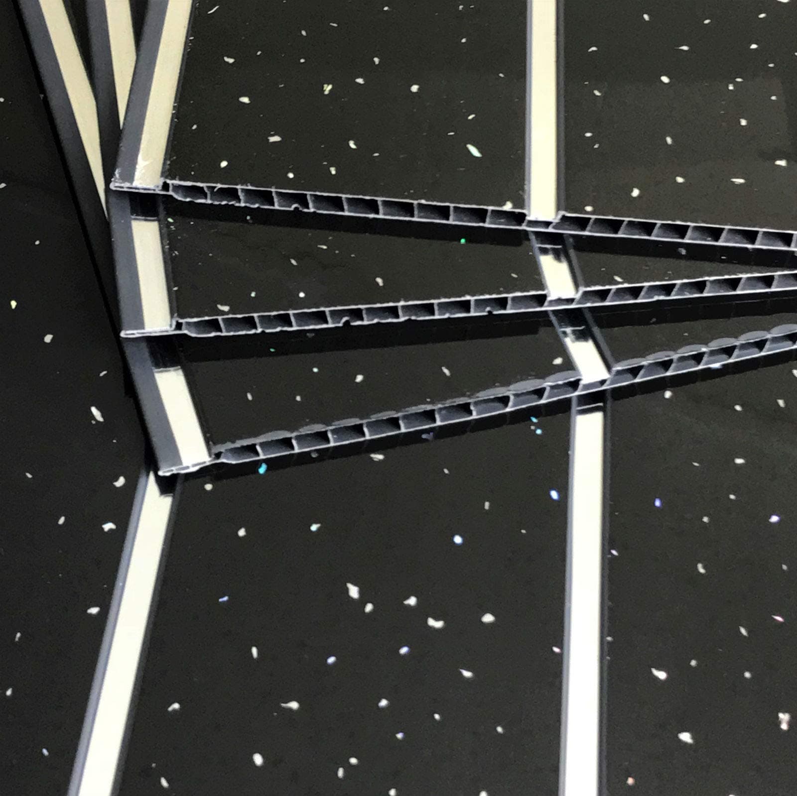 Black Sparkle With Chrome Strip 8mm Wall Cladding Ceiling Kitchen Sparkly Diamond Effect Panels PVC Wet Wall Bathroom Cladding (8)