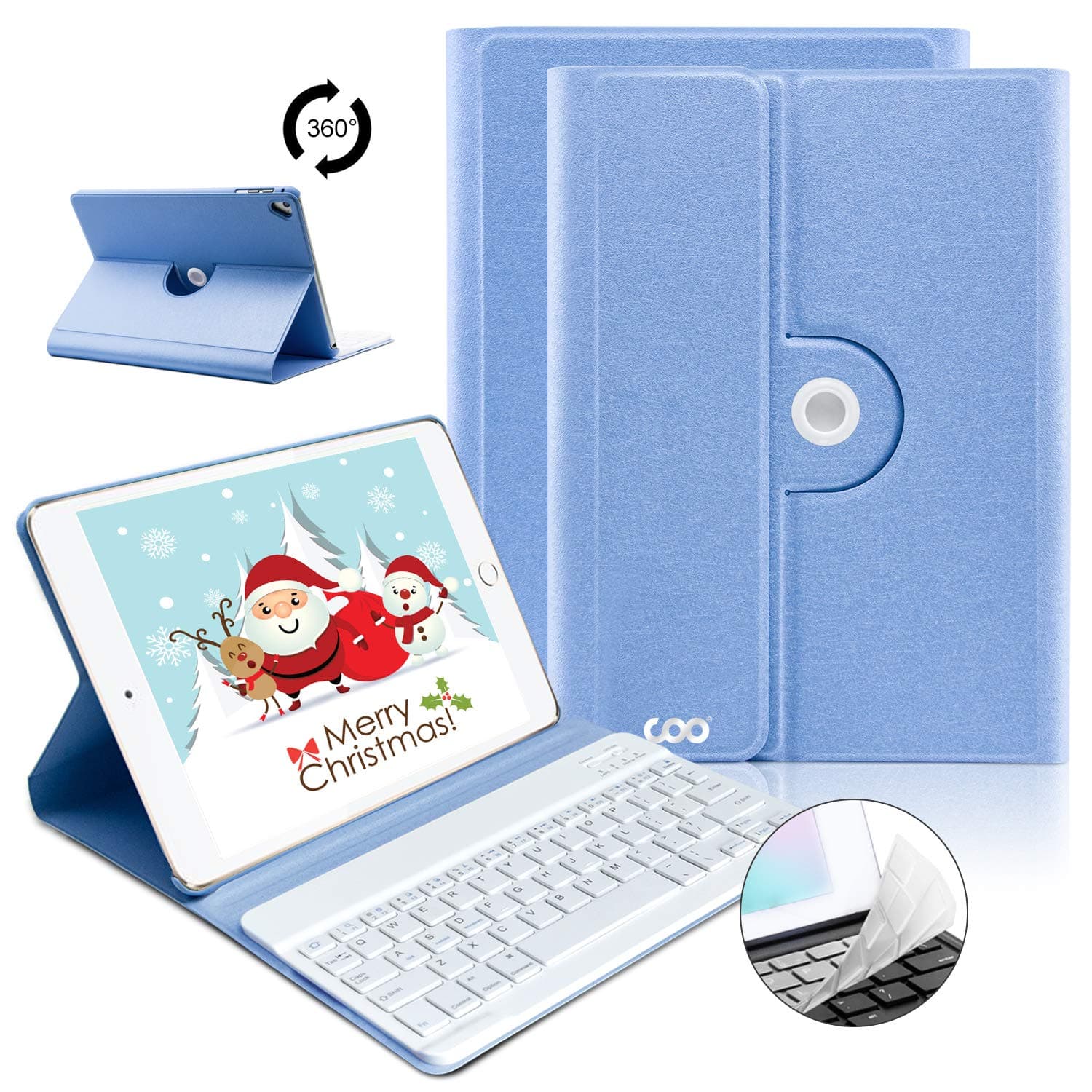iPad Keyboard Case 9.7 for iPad 2018 (6th Gen), iPad 2017(5th,Gen), iPad Pro 9.7, iPad Air 1/2 Slim Leather Folio Cover with Wireless Bluetooth Keyboard (Sky Blue)