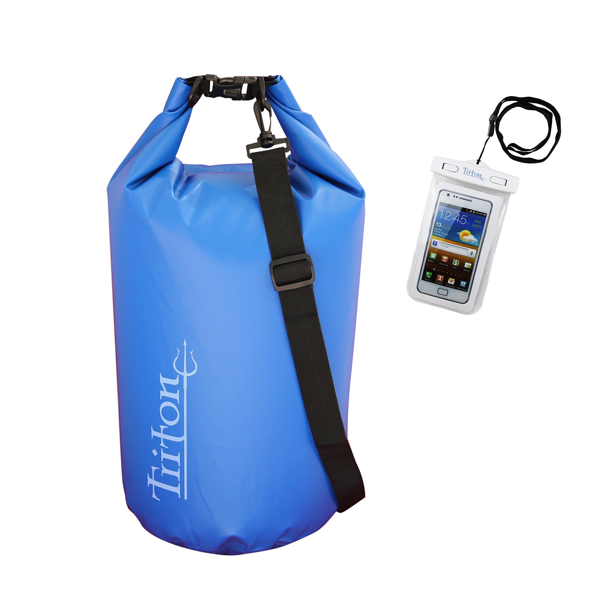 Triton 30l Roll Top Dry Bag - Durable Waterproof Compression Sack - with Bonus Waterproof Cell Phone Pouch - for All Season Recreation. Boating, Camping, Kayaking, Diving, Biking, Skiing & Beach Fun