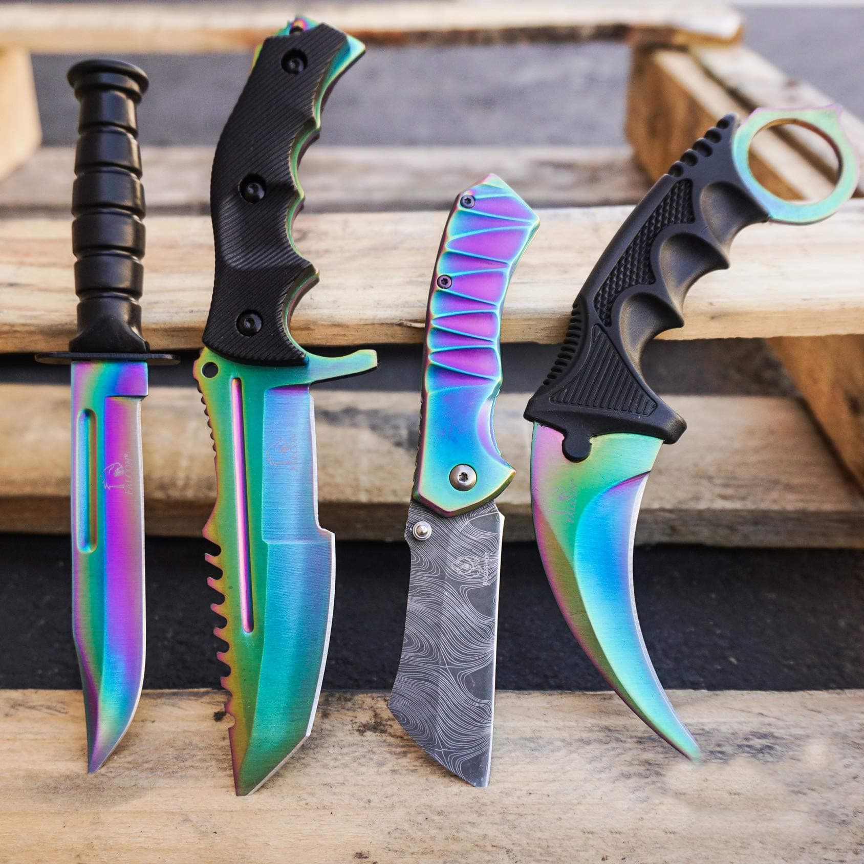 EDC Pocket Knife 4PC Combo CSGO Tactical Fixed Blade Knife Set - Karambit, Huntsman, Combat Knife, Cleaver Pocket Knife Camping Gear Survival Kit