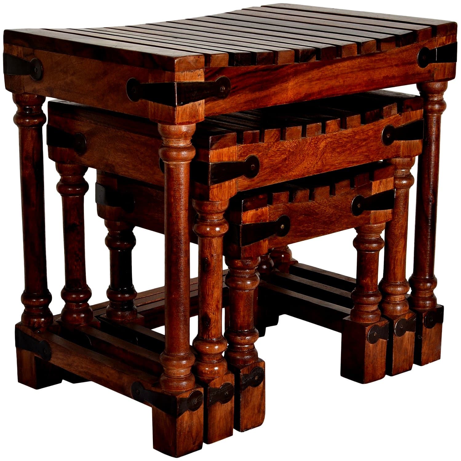 Custom Decor Amara Set of Three Wood Nesting Table - Red Mohogany