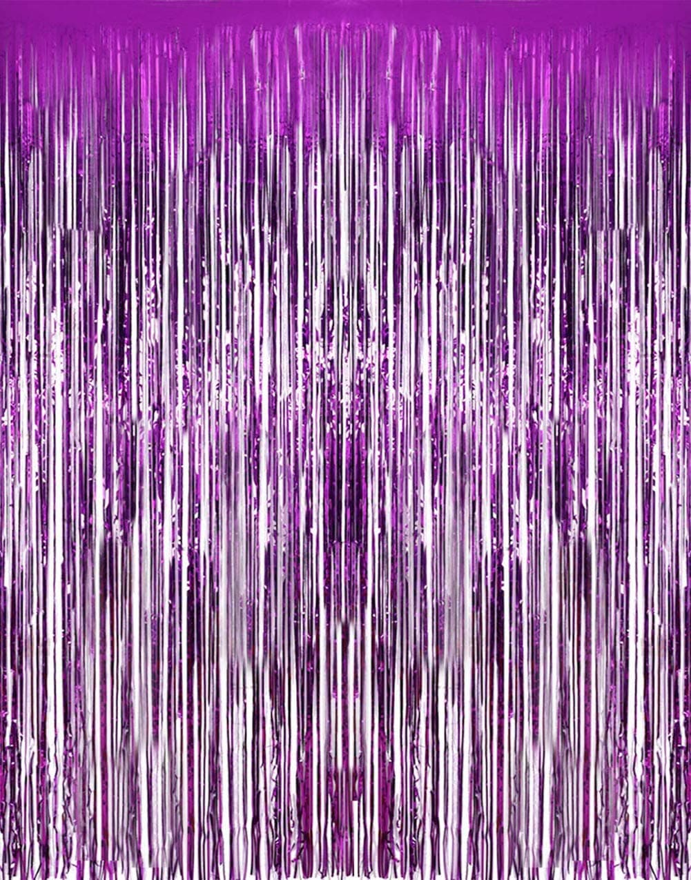 DANIRZE 3' X 8' (36" X 96") 3 ft X 8 ft. Metallic Purple Foil Fringe Curtains Door Window Curtain Party Decoration (2-Pack, Purple)