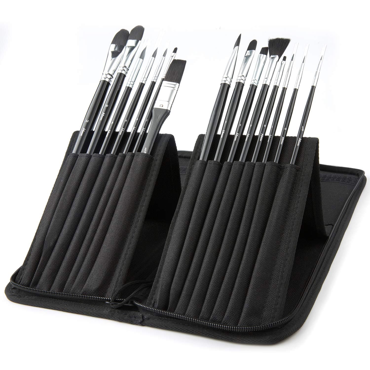 MEEDEN Art Paint Brushes Set Includes Pop-up Carrying Case, 15 Different Sizes Long Handle Nylon Hair Brushes for Acrylic Oil Gouache Watercolor Painting, Nice Gift for Artists, Adults & Kids