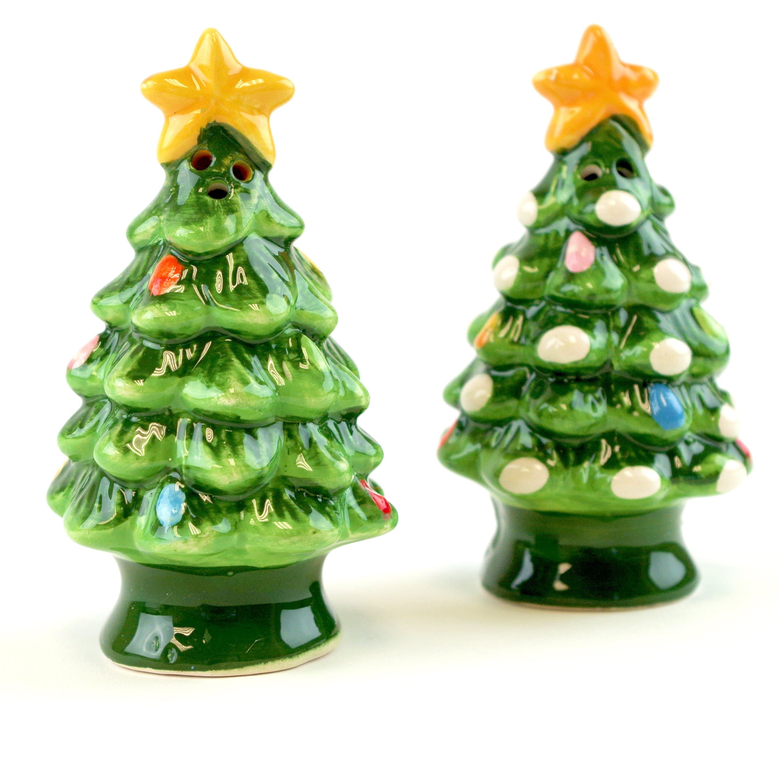 Christmas is Forever - Ceramic Tree Salt and Pepper Shaker Set 3.7"