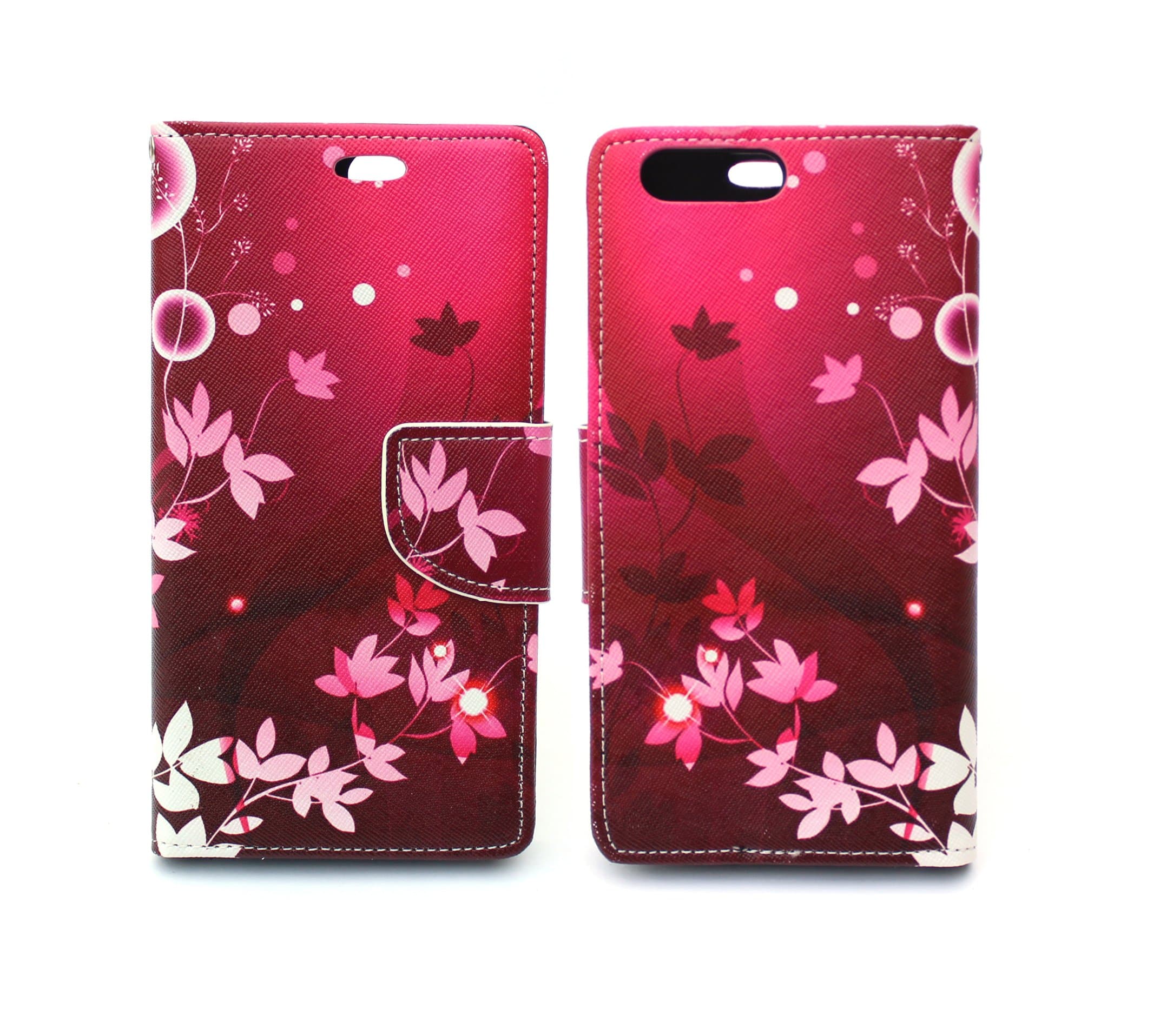 sharp icon fancy printed designer leather flip wallet back cover case for 1+5/ oneplus 5 - red flower - Red