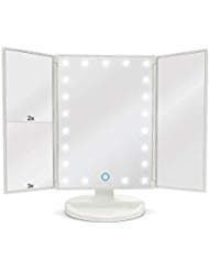 [UPGRADED 2018] Makeup Mirror Led Lights Bundle 7 Piece Bonus Brush Set Magnification 1x2x3 For your Clearest Reflection With 180 Degrees Rotation Dual Power Extra Long USB Cable White By Angelgear