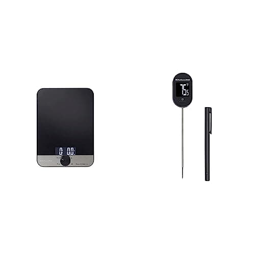 KitchenAid 2pc Digital Kitchen Tool Set, Digital Glass Top Kitchen Weighing Scales & Pivoting Instant Read Digital Thermometer
