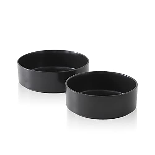 Stone Lain Celina Stoneware 2-Piece Serving Bowl Set, Black Bowls, Minimalist Dinnerware, Dish Set, Tall Rim, Microwave & Dishwasher Safe, Casual Tableware