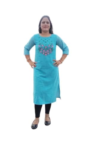 VIMOO Embroidery Cotton Kurti with Pocket