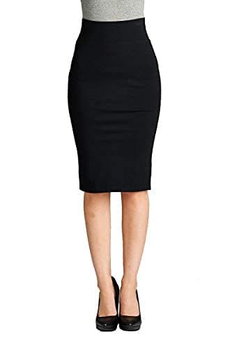 Khanomak Women's High Rise Basic Long Bodycon Pencil Back Slit Skirt