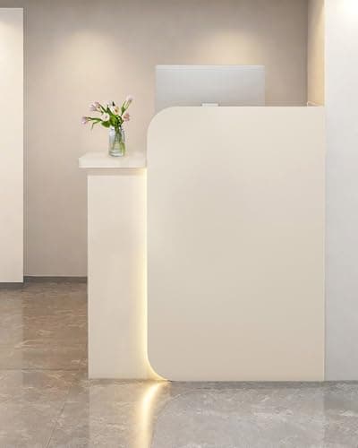 Reception Desk Office Checkout Counter, Modern Front Desk Reception Counter Desk with Lockable Drawer Simple Retail Counter for Retail, Lobby, Beauty Salon Clothing Store(Warm,24" Lx18 Wx39 H)