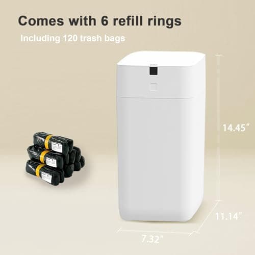 Airdeer Automatic Trash Can 3 Gallon Self Sealing Auto Change Smart Trash Can Motion Sensor Touchless Trash Can with Lid for Kitchen Bathroom Bedroom Office 6 Refill Rings (C3, White)