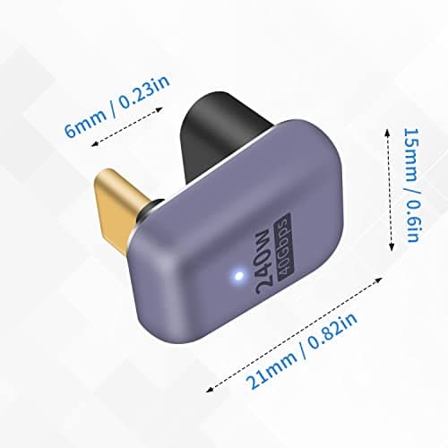 Poyiccot 180 Degree USB C Adapter 240W, 2-Pack U Shape USB C 180 Degree Angled USB 4.0 Type C Extender Connector Support 40Gbps Data & 8K Video for Thunderbolt 4/3, Laptop, MacBook