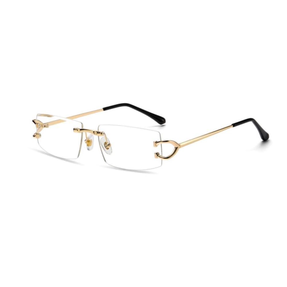 Retro Style Designer Vintage Frameless Narrow Clear Lens Rectangular Gold Wire Frame Metal Unisex Square Rimless Men’s Women Clear Tint Rectangle Hip Hop Eye Glasses