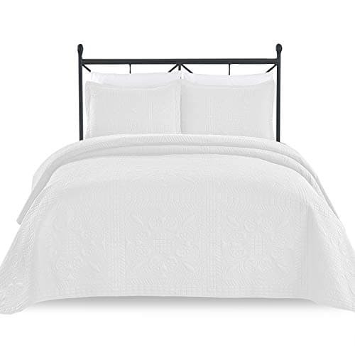 Luxe Bedding 3-Piece Oversized Quilted Bedspread Coverlet Set (Full/Queen, Spring/White)