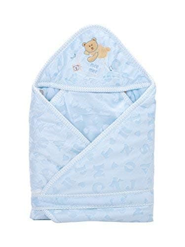 Mee Mee Cozy Cocoon Baby Wrapper with Hood, Bear Patch, Blue (391.0mm L X 66.0mm W)
