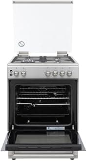 Hoover 60x60 Gas Cooker - 4 Burners, Full Gas Oven & Grill, Rotisserie, Auto Ignition, Cast Iron Pan Support, Safety Features, Stainless Steel, 1-Year Warranty, Made in Turkey - HGC-V64G-SP