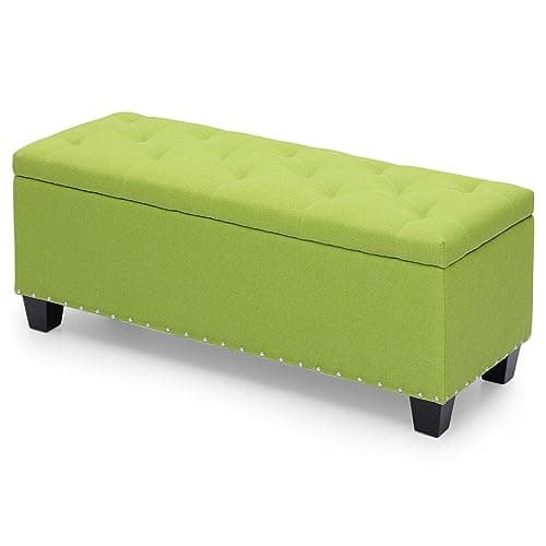 Magshion Rectangular Storage Ottoman Bench Tufted Footrest Lift Top Pouffe Ottoman Load up to 660 lb, Coffee Table, Foot Rest, and More (42'', Linen Olive)