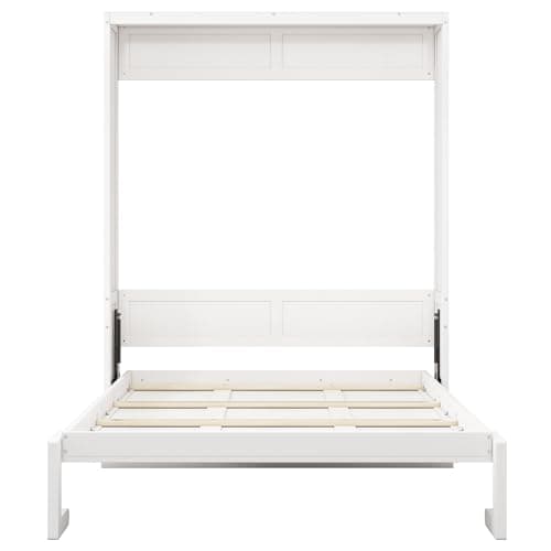 SOFTSEA Multifunction Full Size Murphy Bed with Desk, 61.5 inch Foldable Murphy Bed with Storage for Guest Room, Space Saving Hideaway Cabinets Beds Frames, White