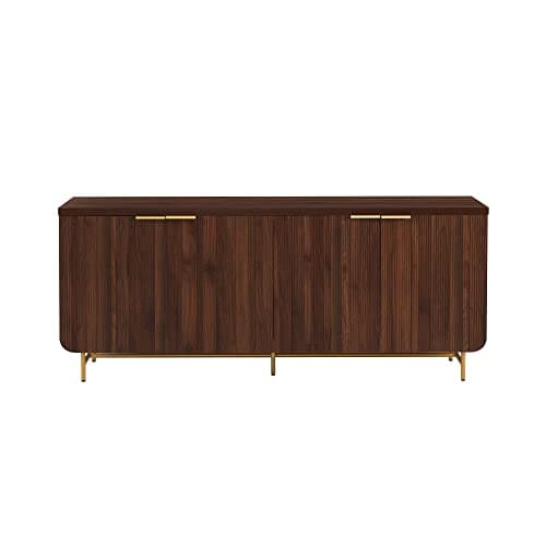 Walker Edison Reema Fluted 4-Door Kitchen Sideboard Buffet Console, 69 Inch, Gold,dark Walnut