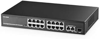 Binardat 19 Port Gigabit POE Switch, 16 Ports POE+ 1000Mbps, 2 Gigabit Uplink, 1 Gigabit SFP, IEEE802.3af/at, 300W Internal Power Supply, Metal Case Unmanaged Plug and Play