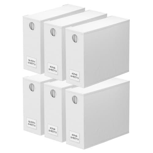 SpaceAid 6 Pack Bed Sheet Organizers and Storage, Foldable Sheet Organizer for Linen Closet, Sheets Set Folder Keeper with Window XL (Queen & King Size) Bedding Container, (White, 6 Pack)