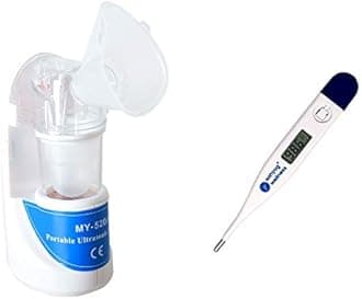 Sahyog Wellness Ultrasonic Nebulizer Machine (MY - 520A) with Nebulizer Kit including Children, Adult Masks & Digital Thermometer (Blue & White)