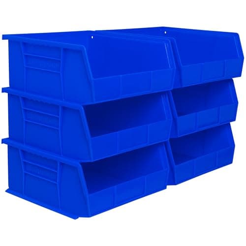 Akro-Mils 30235 AkroBins Plastic Storage Bins, Space-Saving Stackable Bins for Garage, Pantry, Craft Organization, 27.94 cm x 27.94 cm x 12.7 cm, Blue, 6-Pack
