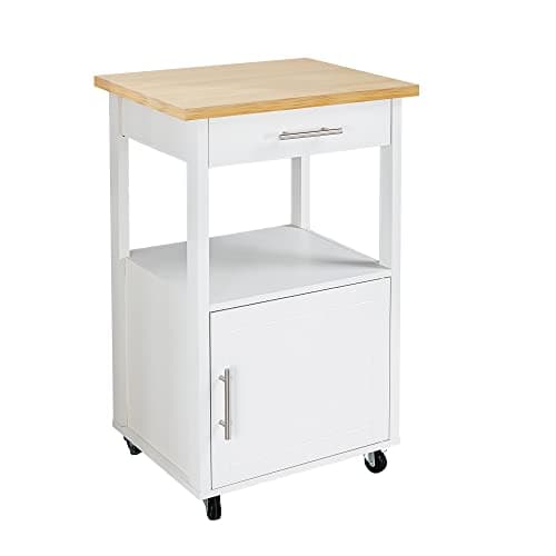 Shintenchi Kitchen Island Cart with Storage,Rolling Side Table on Wheels with Worktop,Single Door Cabinet and Drawer for Dinning Room, White