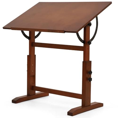 VISWIN Wooden Artist Drafting Table, Adjustable Angle, Solid Pine Wood Drawing Table, Art Table for Adults, Tilts Flat, Art Craft Table for Drawing, Drafting, Writing, Reading