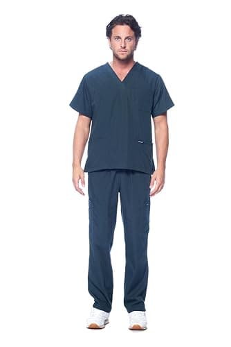 Dagacci Scrubs for Men Set - V-Neck Scrub Top and Cargo Pants - 8 Pockets Men Scrubs Set