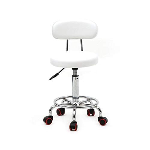LovinlandRolling Stool Drafting Chair with Back Rest Salon Spa Stool Swivel Chair Tattoo Massage Stool with PU Leather Cushion (White)