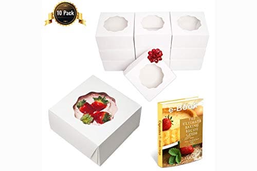 Cakelovers White Cake Boxes | 10" x 10" x 5" | Sturdy Paperboard Bakery Box W/Window Perfect For Pastry/Desserts, Cookies, Cupcakes, Pie (10 Pack)