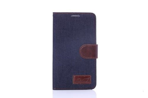 LSQTOP@ 2 in 1 bundle with screen Protector jean cloth Folio PU Leather Wallet with Magnet Design Flip Case Cover, Credit Card Holder for HTC ONE2 M8 (Black)