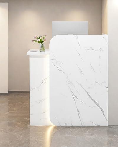 Reception Desk Office Checkout Counter, Modern Front Desk Reception Counter Desk with Lockable Drawer Simple Retail Counter for Retail, Lobby, Beauty Salon Clothing Store(Textured,55" Lx18 Wx39 H)