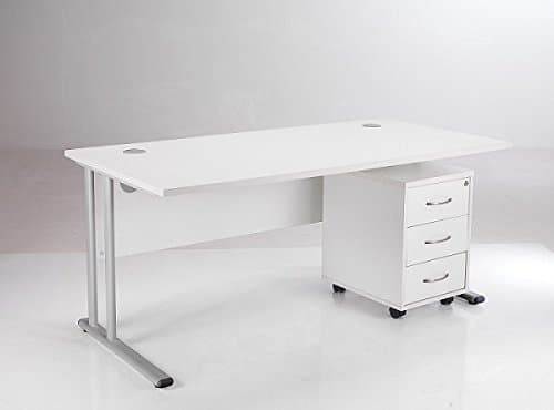 BiMi White Rectangular Desk with Storage Drawers with 3 Drawer Storage Pedestal - Desk Width 160cm - Sturdy Home Office Furniture - Computer Workstation with Lockable Office Storage