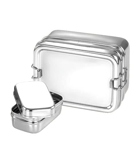DiBha Stainless Steel Rectangle Shape 3 Compartment Lunch Box/School Lunch Box for Kids/Adults with 1 Snack Box (500 ml)