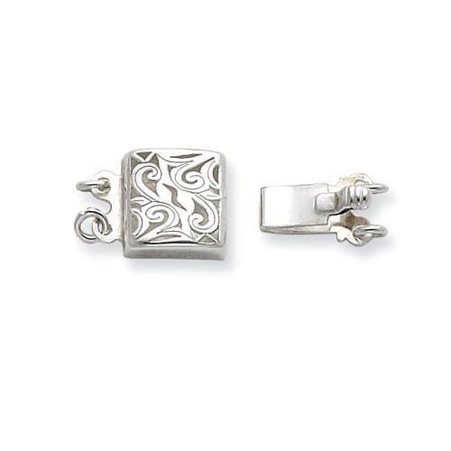 Sterling Silver 7.8mm Square Scroll Design 2-Strand Pearl Clasp