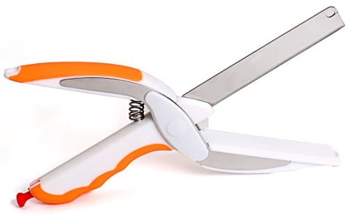 Walk Arrive 2 in 1 Kitchen Knife with Cutting Board Kitchen Scissor Slicer Veggie Cutter Food Chopper Salad Cutter Fruit Cutter Kitchen Gadget (Orange)