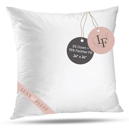 Throw Pillow Insert, Indoor Decorative Pillows, for Couch, Sofa or Bed, Cushion Sham Stuffer, Down and Feather Filled, with 100% Cotton Cover 233 Thread Count (24" x 24")