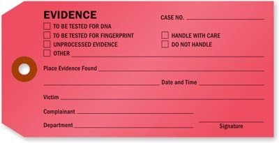 Evidence Identification Tag, 100 Tags / Pack, 5.25" x 2.625"