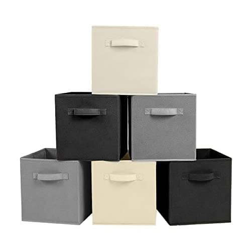 ShellKingdom Foldable Fabric Storage Cubes - Cloth Organizer Drawer for Closet & Toys, 6 Pack (Black, Beige, Grey)