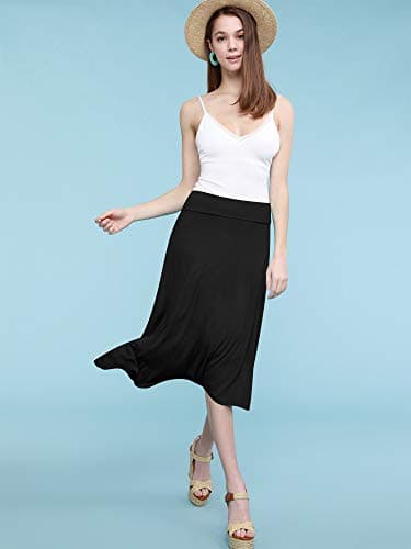 Lock and Love Women's Solid Ombre Lightweight Flare Midi Pull On Closure Skirt S-XXXL Plus Size