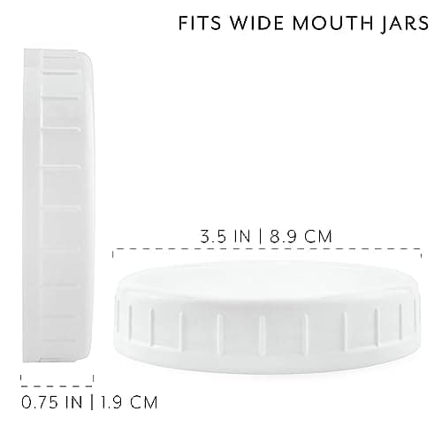 Cornucopia Brands Wide Mouth Plastic Mason Jar Lids (24-Pack Bundle); 2 Dozen Unlined White Ribbed Lids, 86-450 Size