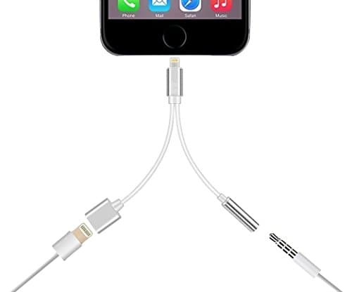 Outeam 2 in 1 Lightning Adapter for iphone 7/7 plus（Just Support IOS 10.2 and Below),Lightning Adapter and Charger, lightning to 3.5 mm headphone jack adapter (silver)